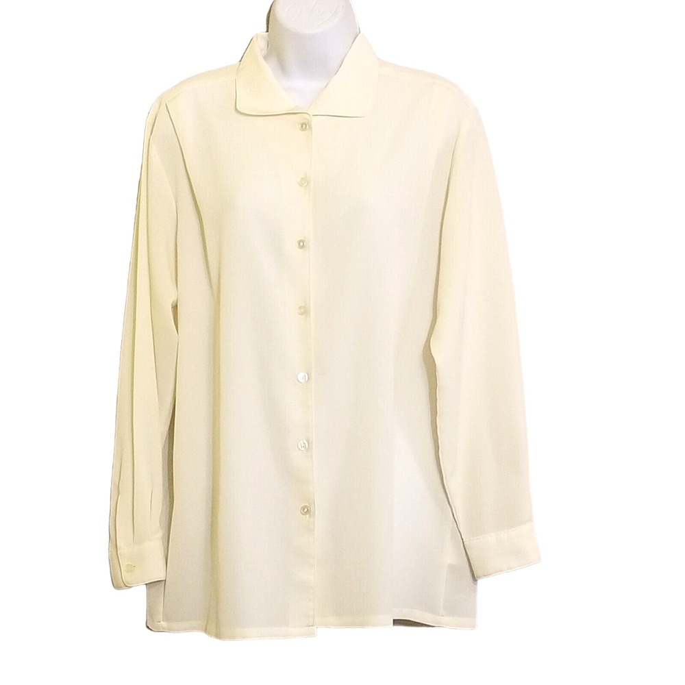 Vintage 90s Kathie Lee Blouse Women's size 12 Ivory Long Sleeve Crepe Polyester